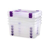 TODO HOGAR Caja de Plástico con Ruedas 42L - Pack 4- Medidas 585 x 390 x 250 - Apilable y Transparente - Cierres Laterales Seguros, Asas Integradas - Ideal para Juguetes, Ropa, Zapatos y Almacenaje