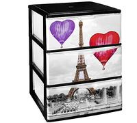 TODO HOGAR - Cajonera Apilable Plastico - Modelo Iris - (380 x370 x473 mm Modelo de 3 Cajones con Decorado Paris