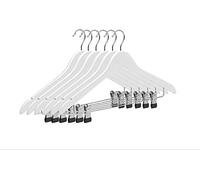 TODO HOGAR - Percha con Pinzas de Metal (Pack de 12 Und de 45cm) - (Color Blanco) Ideal para Pantalones, con Muescas para Tirantes y Gancho de Acero.