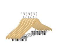 TODO HOGAR - Percha con Pinzas (Pack de 24 Und de 45cm) - (Color Madera Natural) Ideal para Pantalones, con Muescas para Tirantes y Gancho de Acero.