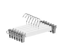 TODO HOGAR Percha Madera Maciza para Faldas, Pantalones y Vaqueros, Color Blanco con Clips Ajustables Anticorrosión y Gancho Giratorio Pack de 6