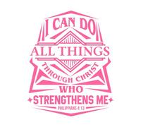 Todo lo puedo en Cristo que me fortalece. Calcomanías de pared 65.6x79.7cm Incluye kit de película de transferencia Rosa