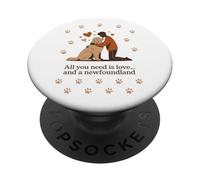 Todo lo Que Necesitas es Amor y Terranova - Hombre & Abrazo de Newfie PopSockets PopGrip Adhesivo