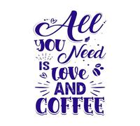 Todo lo que necesitas es amor y tipografía de café Calcomanías de pared de vinilo 50.4x72.2cm Removible sin dejar pegamento Azul oscuro