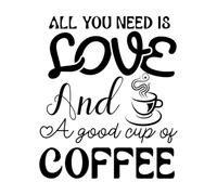 Todo lo que necesitas es amor y una buena taza de café tipografía café listo Pegatinas artísticas de vinilo 41x48.3cm Decoración artística Negro