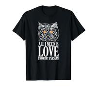 Todo lo Que Necesito es Amor de mi Gato Persa Camiseta gráfica económica, Hombre, Negro, L