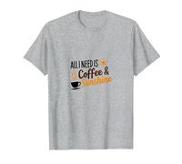 Todo lo Que Necesito es café & Amante de la mañana del Sol Camiseta, Hombre, Gris Jaspeado, 3XL