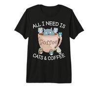 Todo lo Que Necesito es Gatos y café Divertido Amante de los Gatos del café sarcástico Camiseta Premium