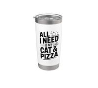Todo lo que necesito es mi gato y la pizza, divertido amante de los gatos Vaso térmico de acero inoxidable de doble pared