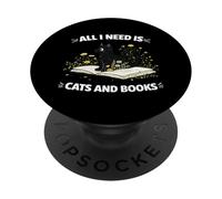 Todo lo Que Necesito Son Gatos y Libros Amante de los Gatos Lectura Ratón de PopSockets PopGrip Adhesivo