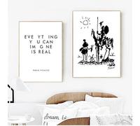 Todo lo que puedas imaginar es real Pinturas artísticas de Pablo Picasso Impresión en lienzo, Póster de Don Quijote Pintura Imagen de pared Decoración 30x45cm-2 piezas Sin marco