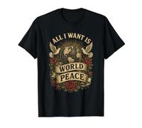 Todo lo Que Quiero es la Paz Mundial Vintage Dove Globe Global Unity Camiseta gráfica económica, Hombre, Negro, S