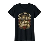 Todo lo Que Quiero es la Paz Mundial Vintage Dove Globe Global Unity Camiseta gráfica económica, Mujer, Negro, XL