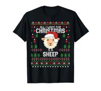 Todo lo Que Quiero para Navidad es un Feo suéter navideño con Forma de Oveja Camiseta