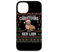 Todo lo Que Quiero para Navidad es un Feo suéter navideño de león Marino Carcasa para iPhone 13