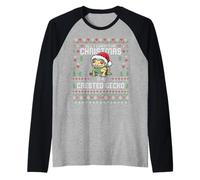 Todo lo Que Quiero para Navidad es un suéter de Navidad Feo con Forma de Gecko con Cresta Camiseta Manga Raglan