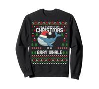 Todo lo Que Quiero para Navidad es un suéter Feo de Navidad con Forma de Ballena Gris Sudadera