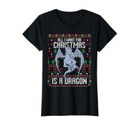 Todo lo Que Quiero para Navidad es un suéter navideño Feo con Forma de dragón Camiseta gráfica económica, Mujer, Negro, XS