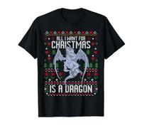 Todo lo Que Quiero para Navidad es un suéter navideño Feo con Forma de dragón Camiseta gráfica económica, Hombre, Negro, XL