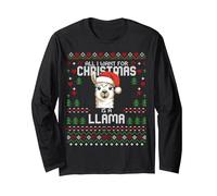 Todo lo Que Quiero para Navidad es un suéter navideño Feo con Forma de Llama Manga Larga, Unisex para Adultos, Negro, S