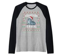Todo lo Que Quiero para Navidad es un suéter navideño Feo de Foca Camiseta Manga Raglan