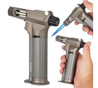 Todo metal, soplete de soldadura, quemador de butano de cocina profesional con bloqueo de seguridad, llama recargable ajustable multiusos, recargable para barbacoa, al aire libre, hornear, artesanía y
