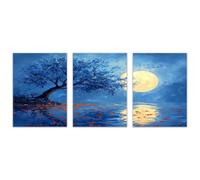 TODOAA 3Pcs Modernos Póster Plantas Atardecer de los árboles del lago Decoracion Salon Lienzo -Imagen de Paisajes Naturales Vintage Dormitorios Inicio Pintura（Azul-30x45cmx3 Sin marco