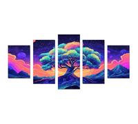 TODOAA 5 Piezas Arbol Abstracto Lienzo Nórdico Cuadros Colorful Tree Poster Cartel HD Impresión de Imagen- Salon baño Comedor dormitorio Decoración de pared（Azul-120x250cm Sin marco