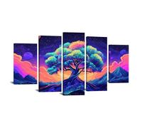TODOAA 5 Piezas Arbol Abstracto Lienzo Nórdico Cuadros Colorful Tree Poster Cartel HD Impresión de Imagen- Salon baño Comedor dormitorio Decoración de pared（Azul-50x100cm Enmarcado