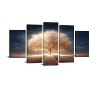 TODOAA 5 Piezas Arbol Abstracto Lienzo Nórdico Cuadros Foto del árbol nocturno Cartel HD Impresión de Imagen- Salon baño Comedor dormitorio Decoración de pared（Oro-100x200cm Enmarcado