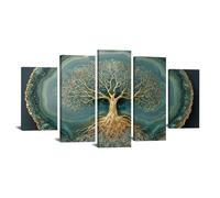 TODOAA 5 Piezas Arbol Abstracto Lienzo Nórdico Cuadros Mural del Árbol Azul Dorado Cartel HD Impresión de Imagen- Salon baño Comedor dormitorio Decoración de pared（Azul-120x250cm Enmarcado