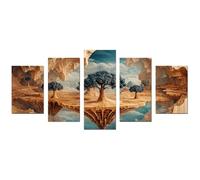 TODOAA 5 Piezas Cuadros Decoracion Salon Modernos Abstract Tree by the Lake Naturaleza Cuadro,Dormitorios Comedor Oficina Pasillo Cocina Y Baño Decoracion（Amarillo-50x100cm Sin marco