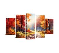 TODOAA 5 Piezas Cuadros Decoracion Salon Modernos Mural del árbol del bosque otoñal Naturaleza Cuadro,Dormitorios Comedor Oficina Pasillo Cocina Y Baño Decoracion（Rojo-75x150cm Enmarcado