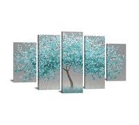 TODOAA 5Pcs Cuadro Árbol Abstracto Modernos Árbol moderno y hermoso Pintura Cartel HD Impresión de Imagen cuadros Salon baño Comedor Decoración de pared（Cyan-75x150cm Enmarcado