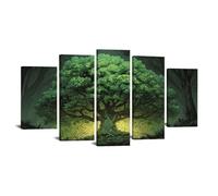 TODOAA 5Pcs Cuadro Árbol Abstracto Modernos Árboles naturales del bosque Pintura Cartel HD Impresión de Imagen cuadros Salon baño Comedor Decoración de pared（Verde-50x100cm Enmarcado