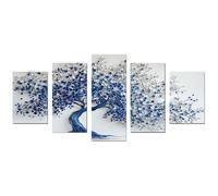 TODOAA 5Pcs Cuadro Árbol Abstracto Modernos Mural del Árbol Azul Dorado Pintura Cartel HD Impresión de Imagen cuadros Salon baño Comedor Decoración de pared（Azul-75x150cm Sin marco