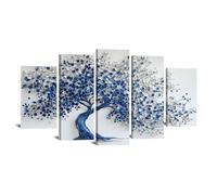TODOAA 5Pcs Cuadro Árbol Abstracto Modernos Mural del Árbol Azul Dorado Pintura Cartel HD Impresión de Imagen cuadros Salon baño Comedor Decoración de pared（Azul-50x100cm Enmarcado