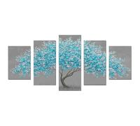 TODOAA 5Pcs Cuadros Decoracion Salon Modernos Árbol Floral Abstracto Lienzos Pared Comedor - Pasillo Acuarela Arbol de la vida moderno de arte de pared（Cyan-75x150cm Sin marco