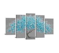 TODOAA 5Pcs Cuadros Decoracion Salon Modernos Árbol Floral Abstracto Lienzos Pared Comedor - Pasillo Acuarela Arbol de la vida moderno de arte de pared（Cyan-50x100cm Enmarcado