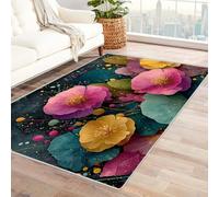 TODOAA Alfombra Moderna y Suave para Salón a Pelo Corto Graffiti de Color Flores Lavable Antideslizante Fácil de Limpiar,para Habitación, Cocina, Suave para Salón（morado-60x90cm