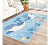 TODOAA Alfombra Niños Salon Grande Pelo Corto Animales de Dibujos Animados del océano Plantas Habitacion Cocina - Alfombras Estilo Boho y Oriental -Antideslizantes y Lavable（azul-120x150cm