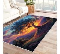 TODOAA Alfombra Vintage Abstracto Moderno Pop Contemporáneo Bohemio Patrón de Paisaje de árbol Simple Fácil de Limpiar, para Habitación, Cocina, Suave para Salón(Amarillo 61-210x300cm