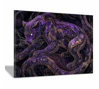 TODOAA Animal abstracto baño Arte de la pared cuadros Imágenes modernas de leopardos Moderno Pared Arte Cartel para Sala de Estar decoración del hogar（morado-40x60cm Enmarcado