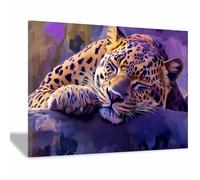 TODOAA Animal Cuadro en Lienzo Imágenes modernas de leopardos cuadro vintage, póster para decoración del hogar para cuarto de baño salón cuadro de pared moderno（morado-30x40cm Enmarcado