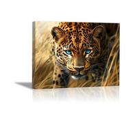 TODOAA Animal Cuadro en Lienzo Leopardo del bosque natural cuadro vintage, póster para decoración del hogar para cuarto de baño salón cuadro de pared moderno（Brown-80x120cm Enmarcado