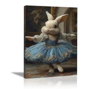 TODOAA Animal Cuadro en Lienzo Mural de conejo bailando cuadro vintage, póster para decoración del hogar para cuarto de baño salón cuadro de pared moderno（azul-80x120cm Enmarcado