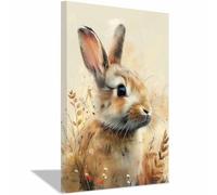 TODOAA Animal Cuadro Moderno Lienzo Conejo de Flores Vintage Lienzos Decorativos para Dormitorios -Modernos Animales salon dormitorios baño Pasillo cuadros（Brown-80x120cm Enmarcado