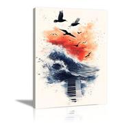 TODOAA Blanco Y Negro Abstracto Cuadros Música abstracta Animales marinos Baño imágenes estéticas,decoración de pared bohemia para salón o dormitorio（negro-50x70cm Enmarcado