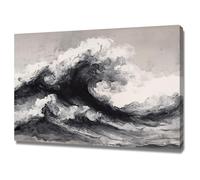 TODOAA Cuadro Abstracto Lienzo Mural de escena oceánica con grafiti blanco y negro Cuadros Decoracion Salon Lienzo, Dormitorios Para Comedor Pasillo Cocina Y Baño（Negro-80x120cm Enmarcado