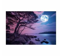 TODOAA Cuadro Árbol Abstracto Modernos Árboles del lago por la noche Pintura Cartel HD Impresión de Imagen cuadros Salon baño Comedor dormitorio Decoración de pared（morado-60x90cm Sin marco